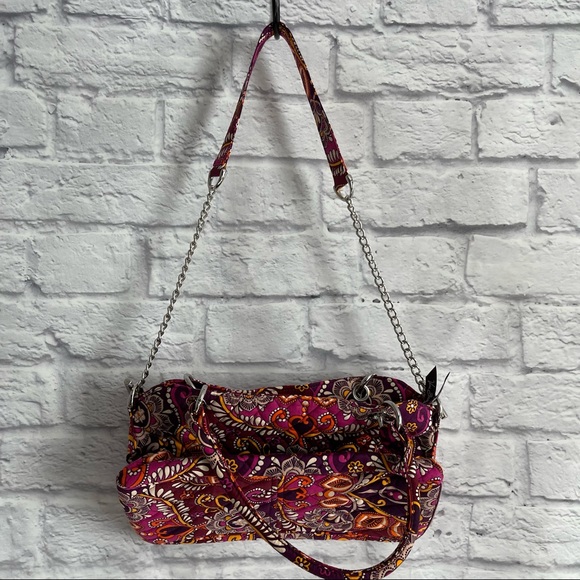 PREOWNED VERA BRADLEY PINK RED ORANGE PAISLEY CHAIN ACCENT PURSE BAG - Picture 3 of 5